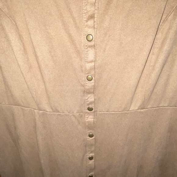Velvet Tan Button Down Dress - Picture 3 of 5